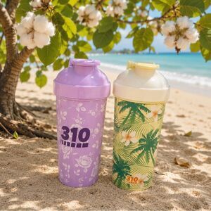 (2) 310 Shaker Cups with Lids Lavender Rose & Tropical Palm prints